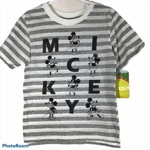 Disney Mickey Mouse Gray & White Striped Tee NWT